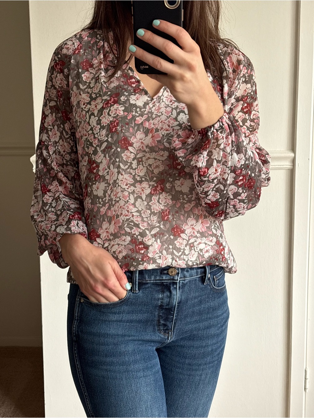Floral V-Neck Blouse - Dusty Rose